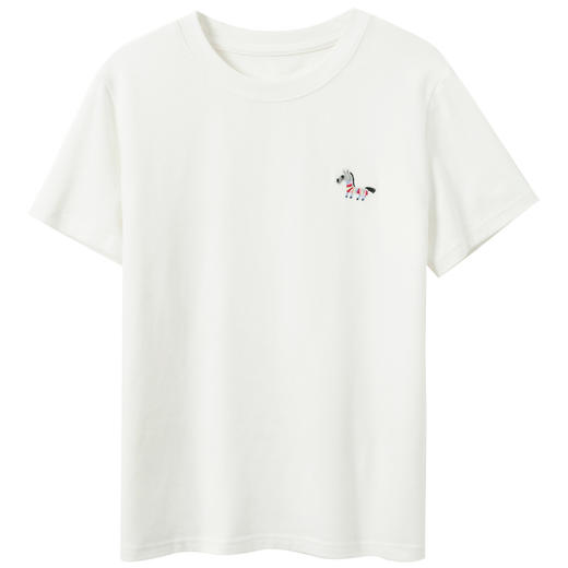 三彩2026春季新款小马刺绣基础磨毛小白T恤休闲正肩短袖上衣S 商品图4