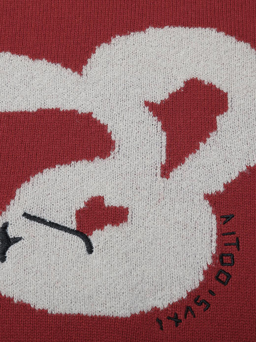 秋冬氛围感叠穿 酒红底色破洞设计 卡通兔子爱心提花宽松休闲针织上衣 商品图3