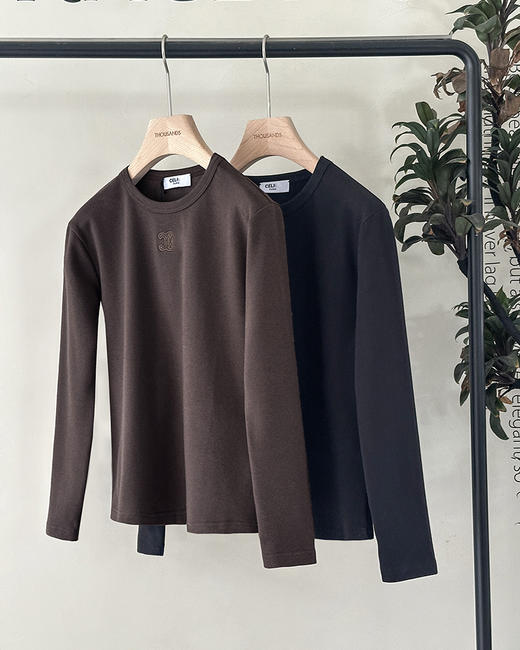 现货 THS-限时 赛琳家 女士 棉质圆领刺绣logo圆领打底T恤 2色 BH2630 商品图0