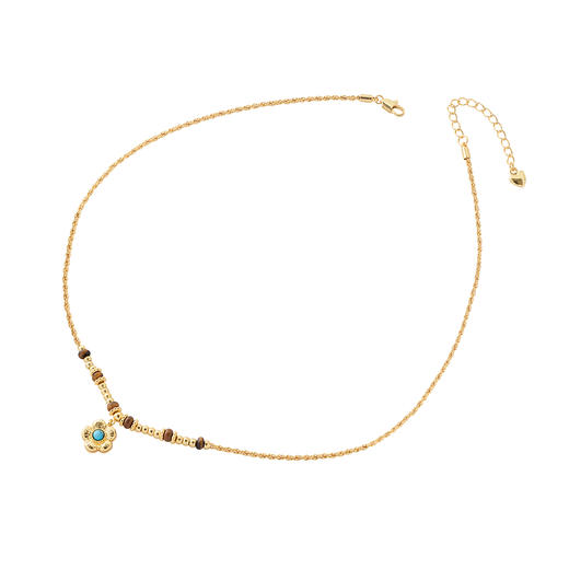 三彩2026新款蓝松石花朵吊坠金色项链虎眼石民族风自然高级小众 商品图3