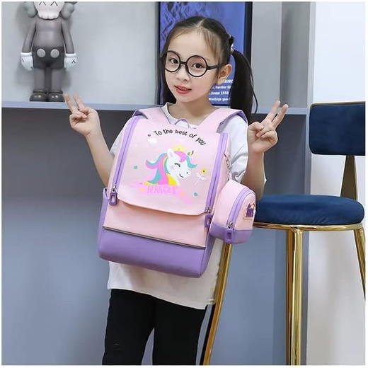 儿童卡通书包 带零钱包 独角兽宇航员动漫可爱图案双肩包 保护脊椎 商品图2