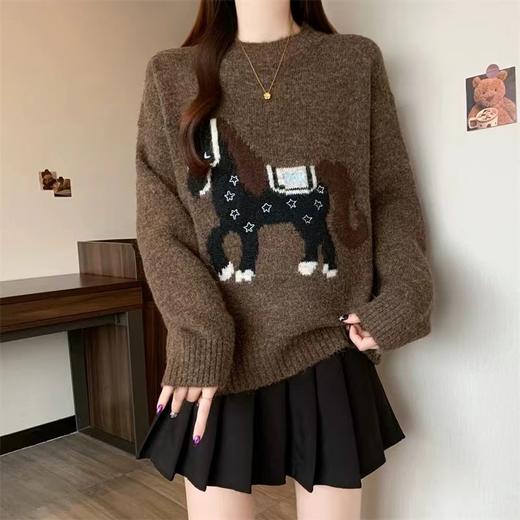 D122474可爱风小马提花圆领套头长袖毛衣 商品图3