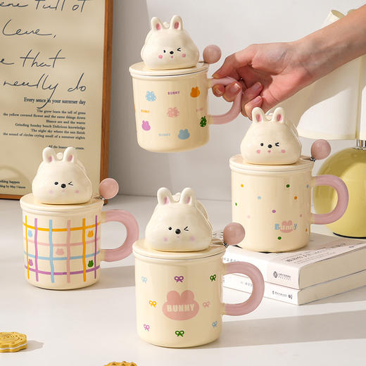 400ml萌趣可爱兔兔杯带盖带勺陶瓷杯-纪念日百货门店同款167997210 商品图0