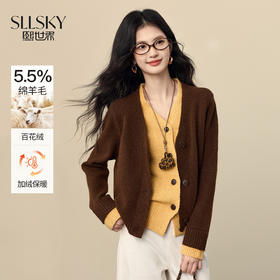 【年货节】世界可露丽风撞色V领拼接假两件针织毛衣开衫女2025年秋冬新款