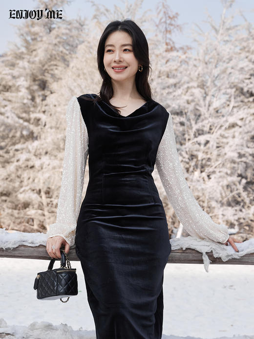 【门店同款】ENJOY冬季“相聚时刻”银河亮片拼接长裙 168793075 商品图3