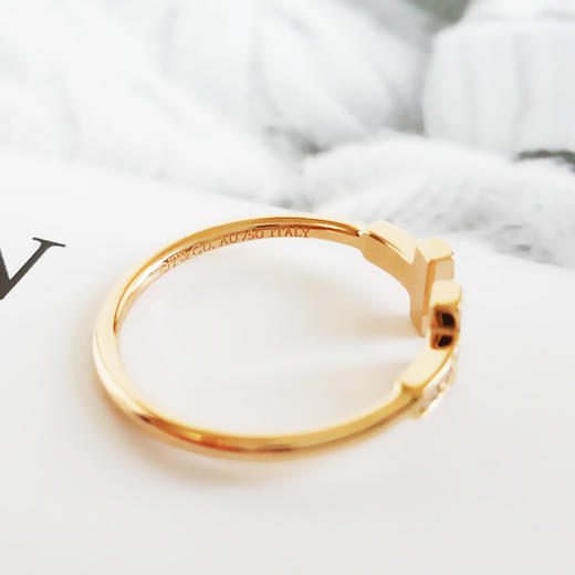 【95新】Tiffany & Co.蒂芙尼Tiffany T系列18K玫瑰金镶钻双T开口线圈戒指55号女士121225TJ18 商品图4