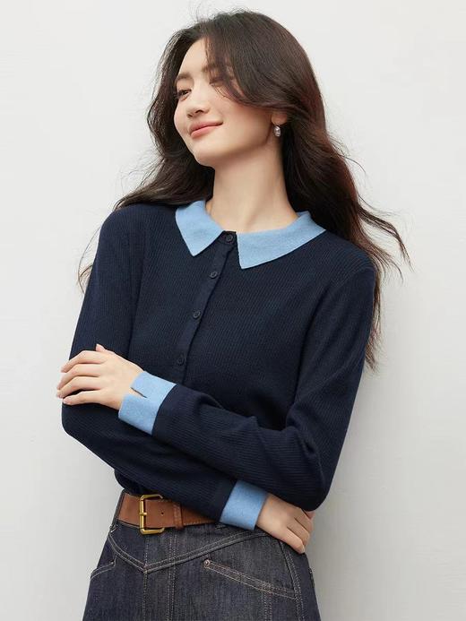 D122426冬季新款时尚撞色翻领针织衫显瘦开衫上衣 商品图3