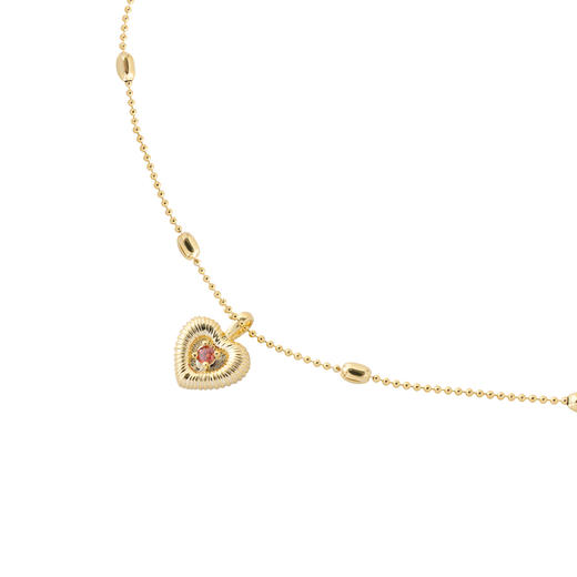 【“红”运相伴  耀启新年】三彩2026新款金色珠链爱心红钻项链 商品图2