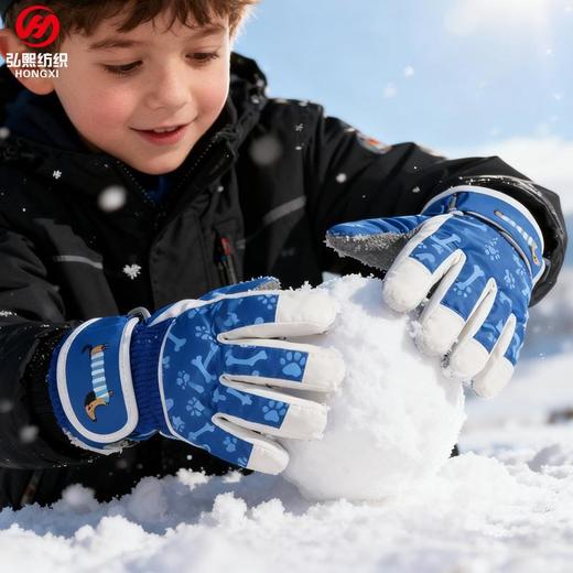 冬季儿童滑雪手套女童魔术贴保暖手套男童防滑耐磨加绒加厚手套女 商品图0