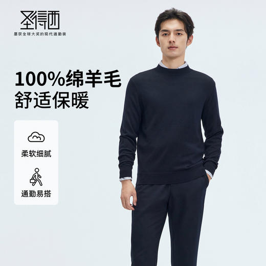 【门店同款&100%绵羊毛】圣得西25年男款冬季毛衫保暖纯色针织衫 商品图0