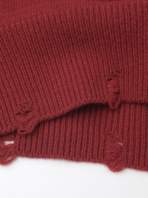 秋冬氛围感叠穿 酒红底色破洞设计 卡通兔子爱心提花宽松休闲针织上衣 商品图4