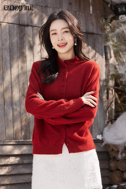 【门店同款】ENJOY冬季“午马”袖口花边针织开衫 168645460 商品图1