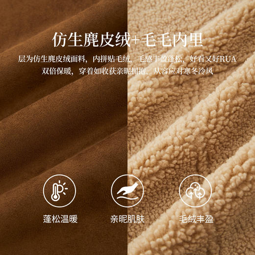 【12/24新品5.5折】熙世界复古港风皮毛一体外套冬季女装仿麂皮绒毛绒牛角扣短款大衣 商品图3