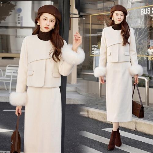 HR ABS25215时尚潮流气质狐狸毛修身半身裙套装裙 商品图0