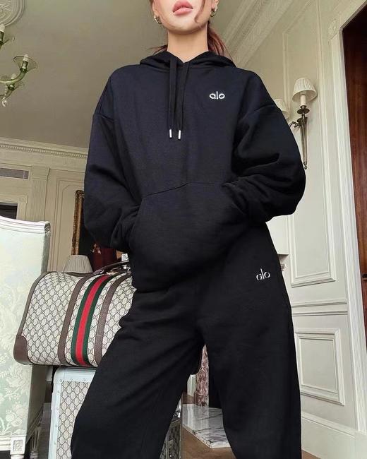 D122459加绒套头上衣纯色休闲宽松运动抽绳连帽卫衣 商品图7