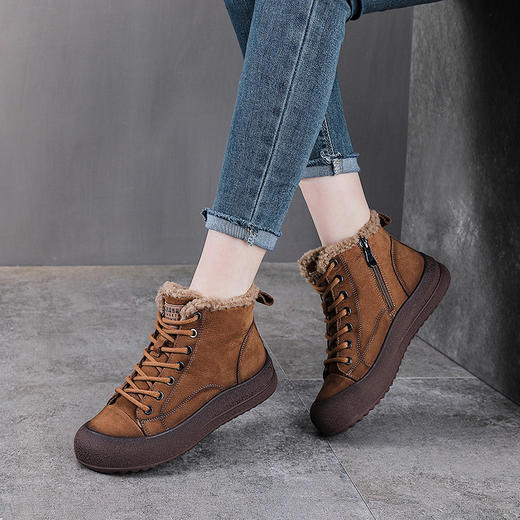 YR 2993羊羔绒高帮棉鞋加绒保暖防滑厚底复古休闲短靴 商品图4