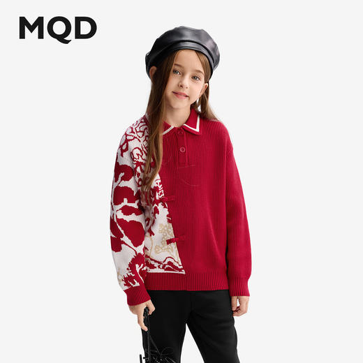 【MQD】童装儿童新年毛衣冬装新款女童针织衫国风加厚红色拜年服 商品图0