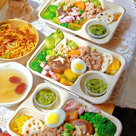 一次性纸浆餐盒轻食沙拉健身环保可降解多格饭盒寿司盒分格外卖打包盒 商品图3