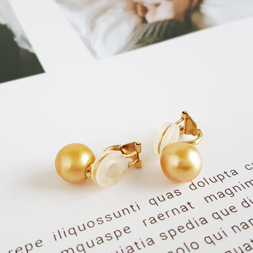 【天然正品】AU750黄金镶天然近圆约9.2MM南洋金色海水珍珠耳环19.3*14.6*9.2MM（皆取最大值）121225TJ11 商品图2