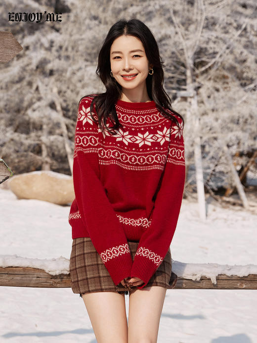 【门店同款】ENJOY冬季“游牧漫寻”费尔岛提花圆领针织上衣 168644846 商品图0