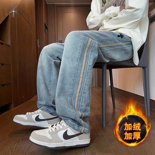 D122423新款两色贴皮标重工水洗串标加绒加厚牛仔裤 商品图2