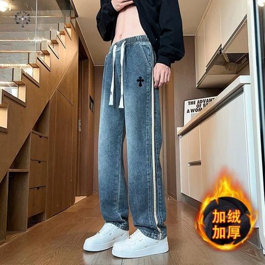 D122423新款两色贴皮标重工水洗串标加绒加厚牛仔裤 商品图5