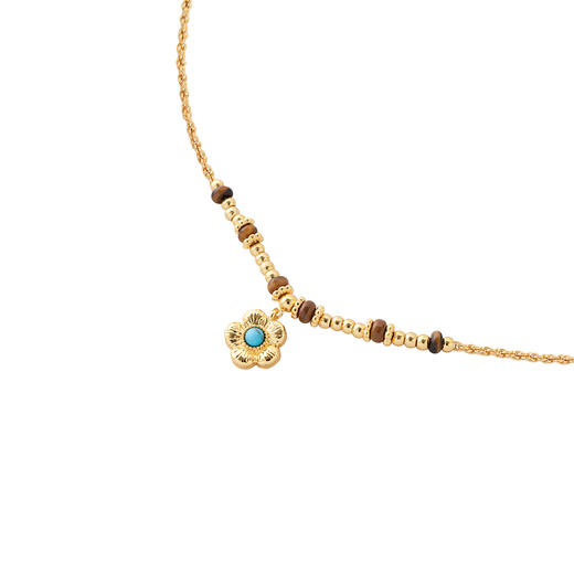 三彩2026新款蓝松石花朵吊坠金色项链虎眼石民族风自然高级小众 商品图1