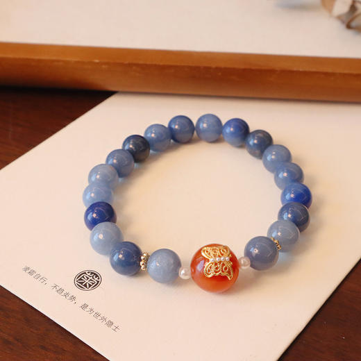 【蓝东陵金丝玉手串】敦煌福泽天然蓝东陵金丝玉手链女平安扣转运珠手链复古中国风手串 商品图2