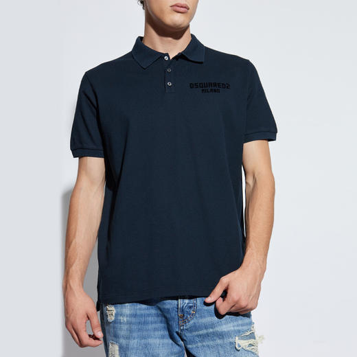 DSQUARED2 男士字母徽标印花棉质短袖polo衫 蓝色 S74GL0086 S22743 968 商品图1