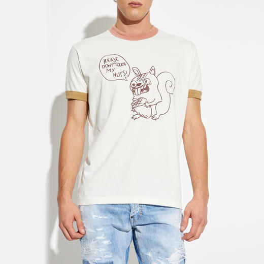 DSQUARED2 男士卡通松鼠徽标印花棉质圆领短袖T恤 白色 S71GD1575 D20035 961 商品图1