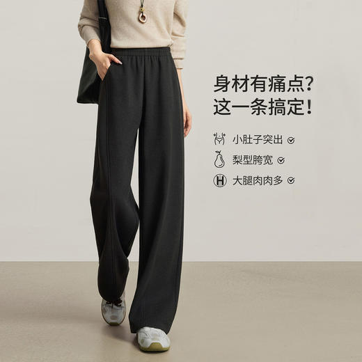 【12/24新品6.5折】熙世界休闲加绒阔腿裤女宽松慵懒冬季高腰垂感窄版直筒糯米长裤子 商品图1
