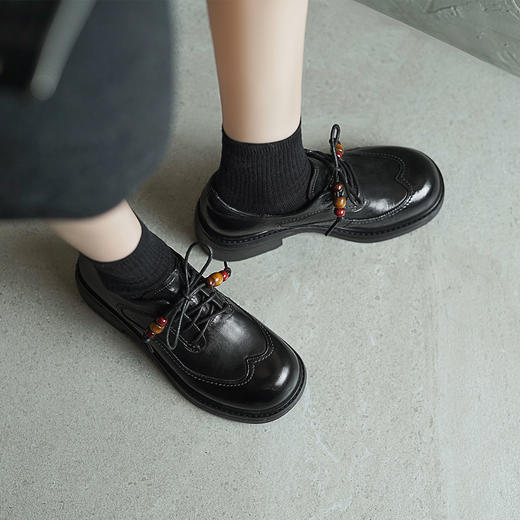 【阿么古纹马皮鞋】小众高级布洛克线小皮鞋春季软底系带单鞋女4CM 商品图4