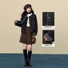 【12/24新品6.5折】熙世界小香风深灰色羊圈呢外套女冬季高级感格子拼接短款毛呢大衣 商品缩略图2