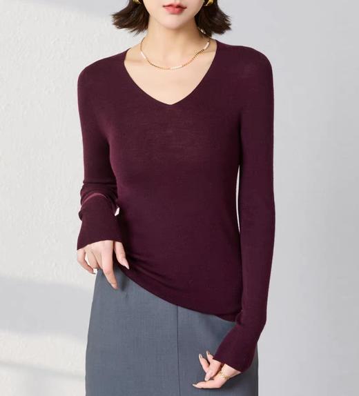 天鹅颈V领精纺羊毛打底衫 商品图4