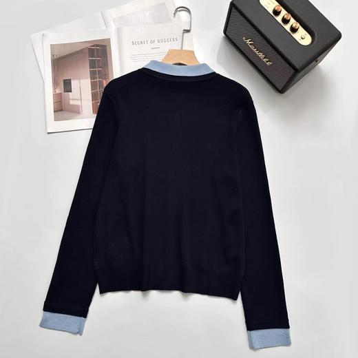 D122426冬季新款时尚撞色翻领针织衫显瘦开衫上衣 商品图1