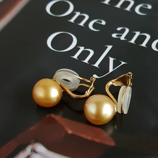 【天然正品】AU750黄金镶天然近圆约9.2MM南洋金色海水珍珠耳环19.3*14.6*9.2MM（皆取最大值）121225TJ11 商品图3