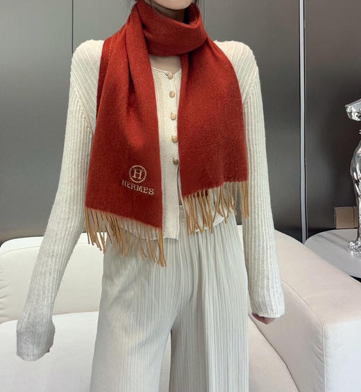 秋冬特惠💰300 HERMES🧣爱马仕围巾 巴黎时装展商务男士女士通用双面羊毛披肩 商品图1