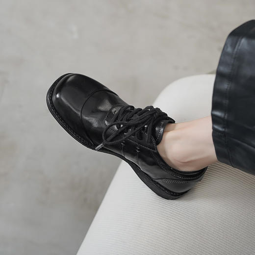 【阿么古纹马皮鞋】复古英伦风系带小皮鞋女软底质感手工单鞋2.5CM 商品图2