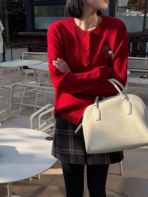 “马上有钱”刺绣小马趣味复古针织羊毛混纺开衫毛衣 商品图4