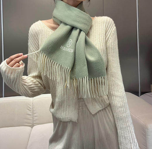 秋冬特惠💰300 HERMES🧣爱马仕围巾 巴黎时装展商务男士女士通用双面羊毛披肩 商品图1