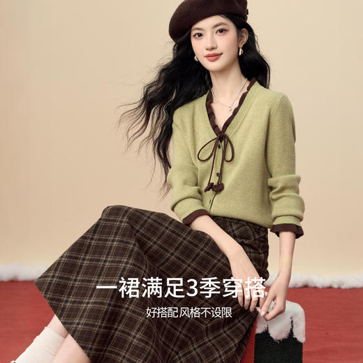 【12/24新品6.5折】熙世界复古风咖色格纹半身裙女2025秋冬新款高腰miu系高知a字半裙 商品图1