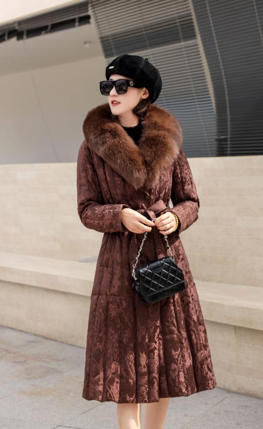 SZ6R26_栗壳色_羽绒服_冬季_领提花收腰系带中长款_高级女装_BERNIEELEN 伯妮斯茵 商品图0