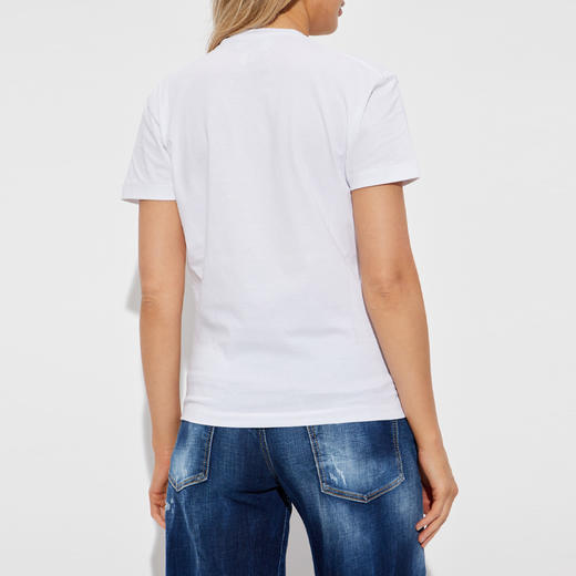 DSQUARED2 女士徽标贴片棉质圆领短袖T恤 白色 S72GD0613 D20020 100 商品图2