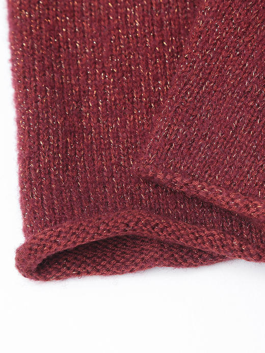 秋冬松弛感穿搭 酒红细闪肌理圆领宽松毛衣 微透光泽感休闲长袖针织上衣 商品图3