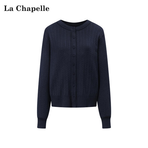 天猫同步【含绵羊毛】拉夏贝尔/La Chapelle温柔简约风圆领针织开衫高级感长袖软糯百搭毛衣 商品图1