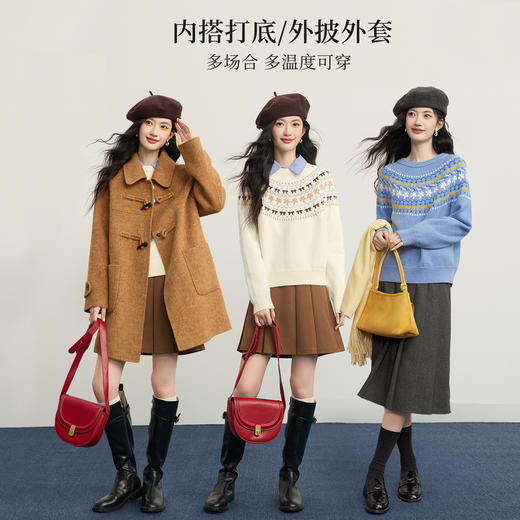 【12/24新品6.5折】熙世界圣诞氛围感穿搭毛衣女2025年秋冬新圆领糯费尔岛提花针织衫 商品图2