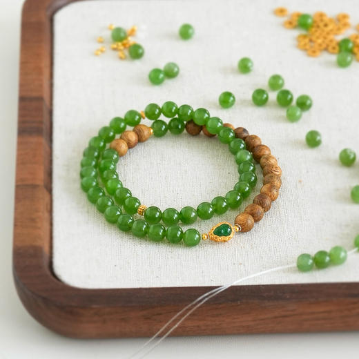 吉祥福禄沉香木碧玉双圈手串 商品图5