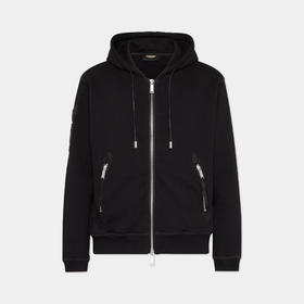 DSQUARED2 男士徽标贴片棉质连帽休闲外套 黑色 S71HG0153 S25516 900