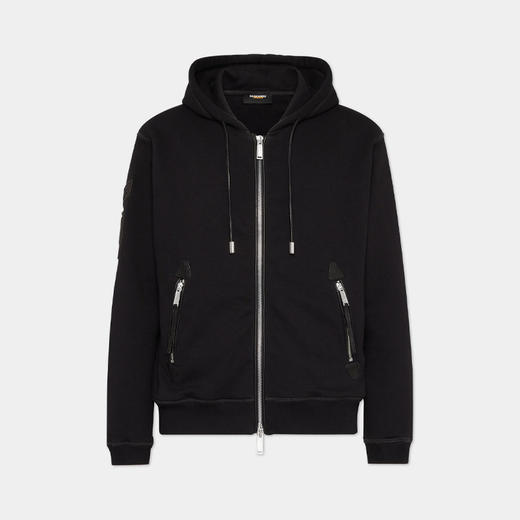DSQUARED2 男士徽标贴片棉质连帽休闲外套 黑色 S71HG0153 S25516 900 商品图0