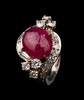 独角鹿西洋古董20世纪法国出品花簇式造型铂金镶嵌缅甸无烧红宝石及钻石戒指 商品缩略图1